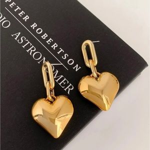 Polished Gold Heart Drop Earrings for Women